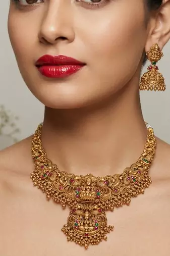 south indian temple jewelry antique gold plated necklace set