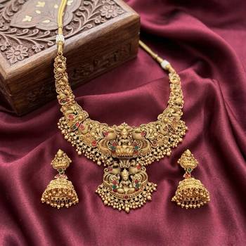 south indian temple jewelry antique gold plated necklace set 2