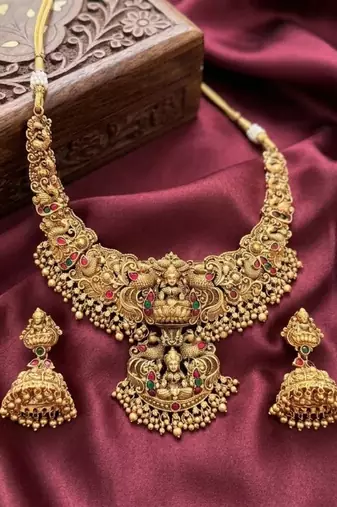 south indian temple jewelry antique gold plated necklace set