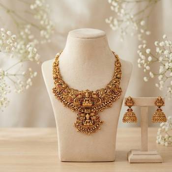 south indian temple jewelry antique gold plated necklace set 3