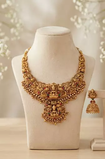 south indian temple jewelry antique gold plated necklace set