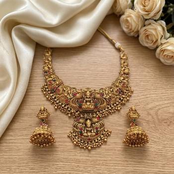 south indian temple jewelry antique gold plated necklace set 4