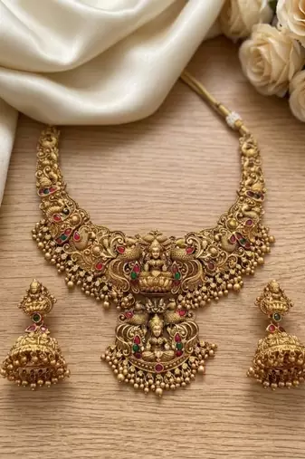 south indian temple jewelry antique gold plated necklace set