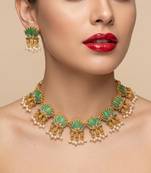 women's traditional handcrafted gold-plated lotus kundan jewellery set