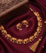 gold temple elephant necklace set with matching stud earrings