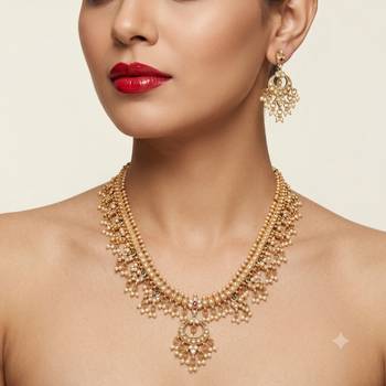gold plated kundan & pearl choker necklace set with earrings  1