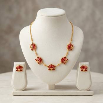 lotus enamel gold necklace set  luxury indian jewelry 1