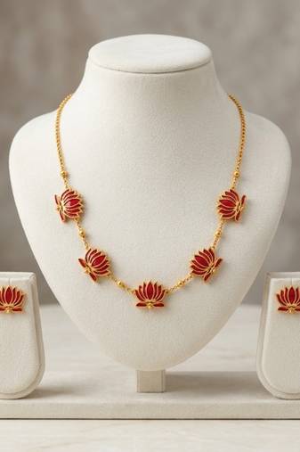 lotus enamel gold necklace set  luxury indian jewelry