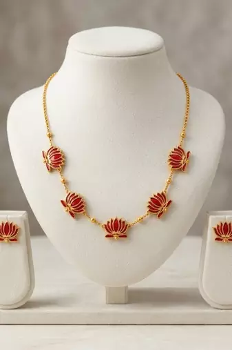 lotus enamel gold necklace set  luxury indian jewelry