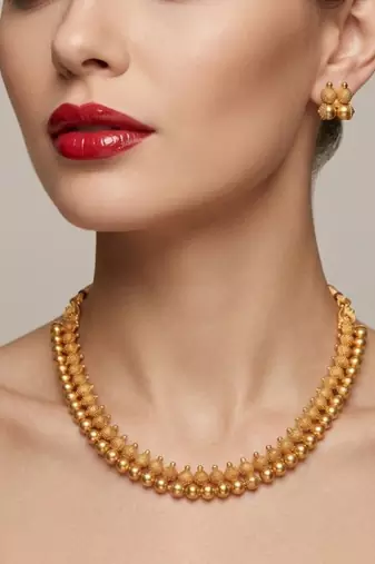 traditional antique gold plated choker necklace & earring set for women 