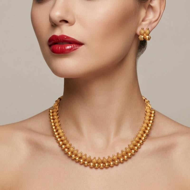 traditional antique gold plated choker necklace & earring set for women 