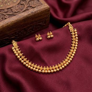 traditional antique gold plated choker necklace & earring set for women  2
