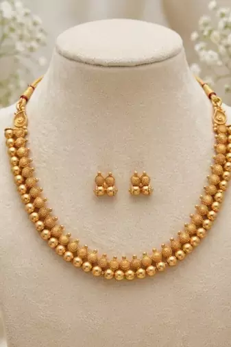 traditional antique gold plated choker necklace & earring set for women 