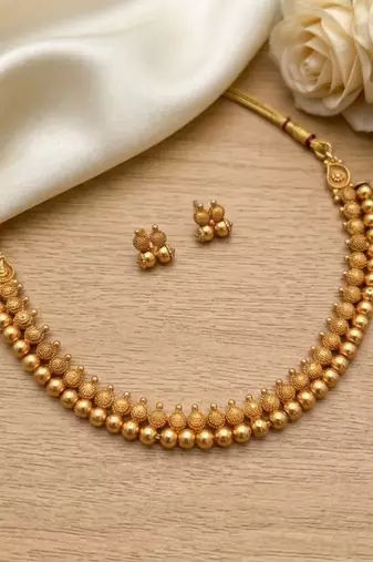 traditional antique gold plated choker necklace & earring set for women 