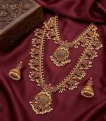 antique gold temple jewelry set: ruby green bridal long necklace 