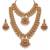 antique gold plated temple jewelry set: bridal long haram, choker necklace & earring