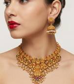 gold south indian temple choker necklace set with jhumka earrings 