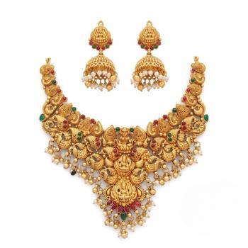 gold south indian temple choker necklace set with jhumka earrings  3