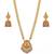 gold temple jewelry set with goddess lakshmi pendant, green & red beads & jhumkas 