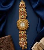 antique gold plated temple bracelet watch, south indian kundan ruby elephant jewelry,