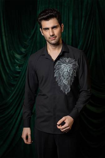 Black embroidered lycra strech shirt