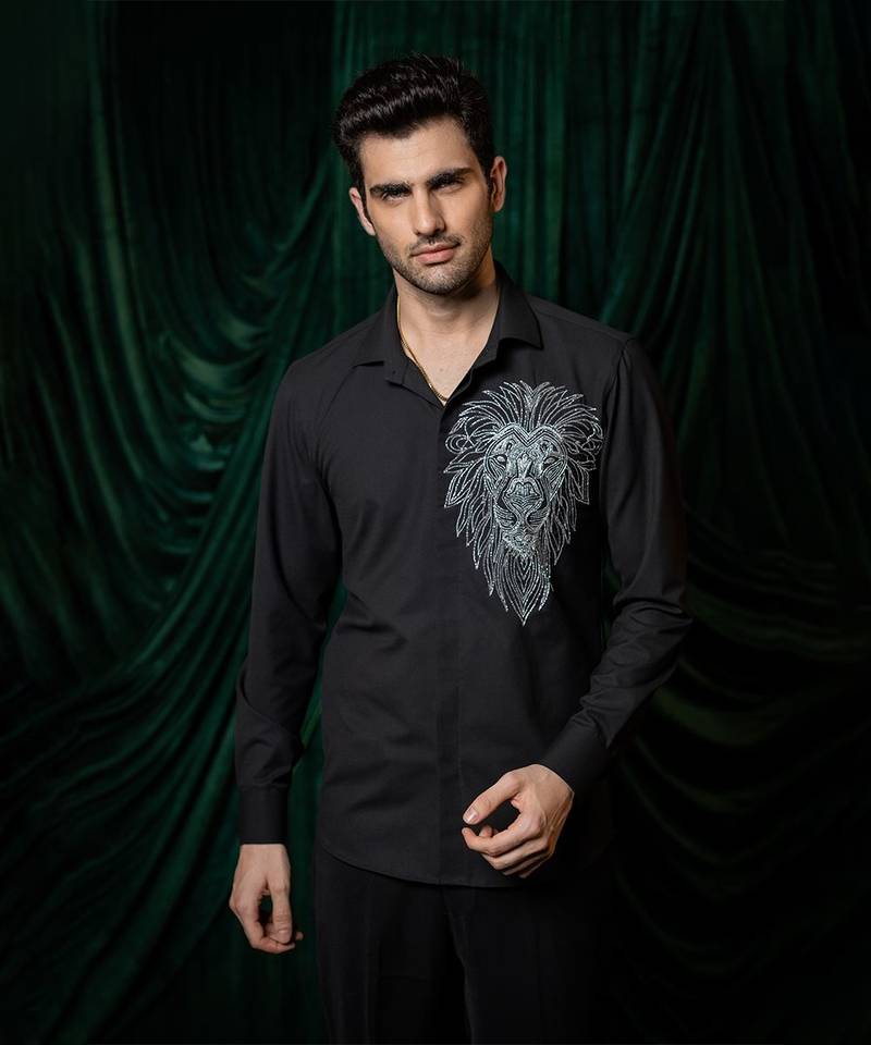 Black embroidered lycra strech shirt