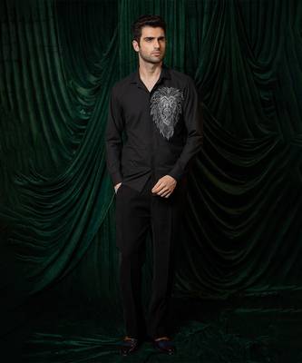 Black embroidered lycra strech shirt 5