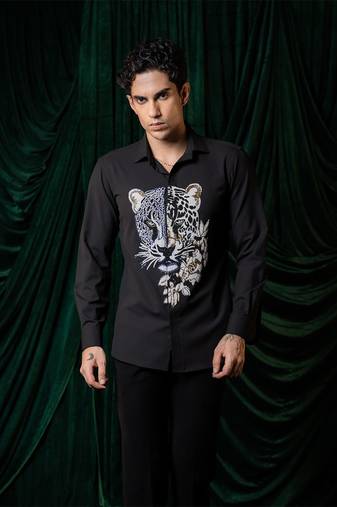 Black embroidered lycra strech shirt
