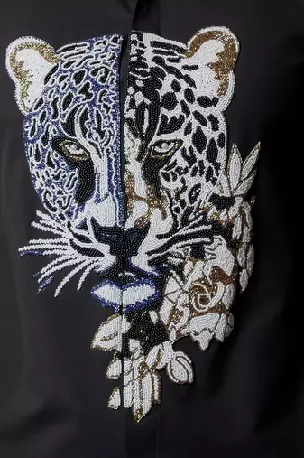 Black embroidered lycra strech shirt