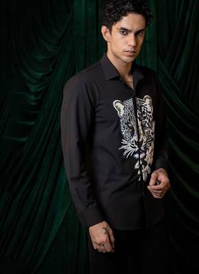 Black embroidered lycra strech shirt 3