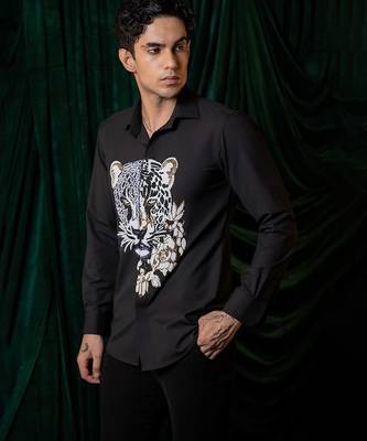 Black embroidered lycra strech shirt 4