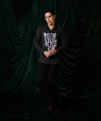 Black embroidered lycra strech shirt 5