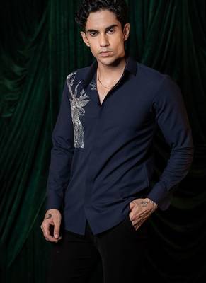 Blue embroidered lycra strech shirt 1