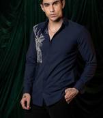 Blue embroidered lycra strech shirt