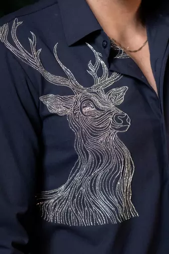 Blue embroidered lycra strech shirt