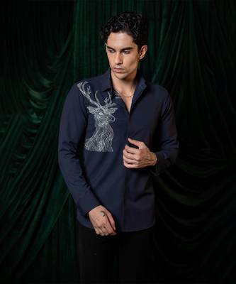 Blue embroidered lycra strech shirt 3