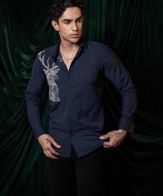 Blue embroidered lycra strech shirt 4
