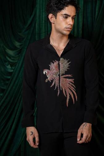 Black embroidered armani shirt