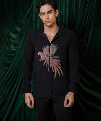 Black embroidered armani shirt 2