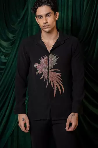 Black embroidered armani shirt