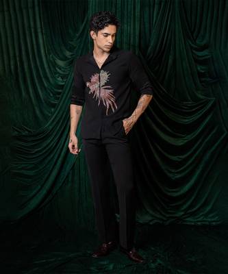 Black embroidered armani shirt 4