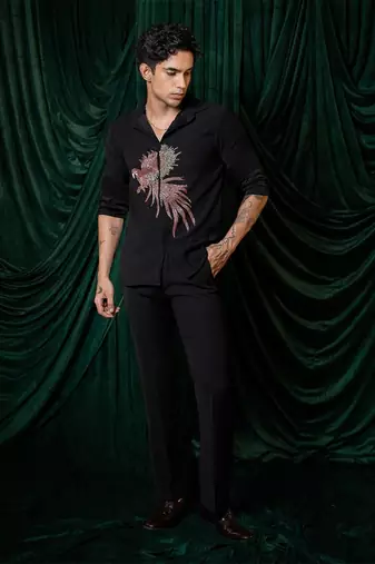 Black embroidered armani shirt
