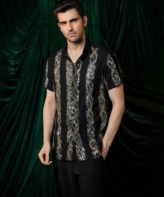 Black embroidered armani shirt 1
