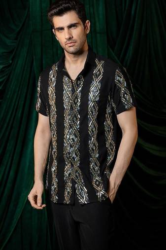 Black embroidered armani shirt