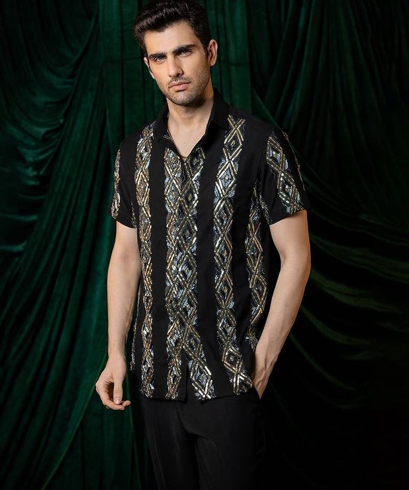 Black embroidered armani shirt