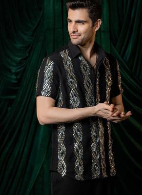 Black embroidered armani shirt 2