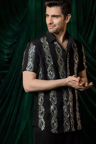 Black embroidered armani shirt