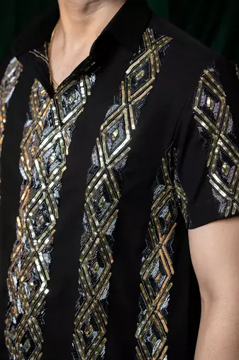 Black embroidered armani shirt