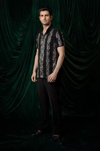 Black embroidered armani shirt