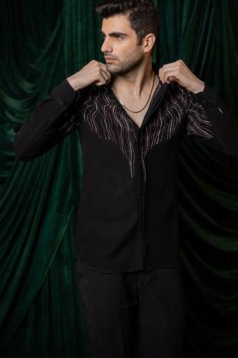 Black embroidered armani shirt